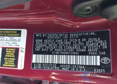 2017 Toyota Camry Se z USA, uszkodzony, nr VIN 4T1BF1FKXHU724042